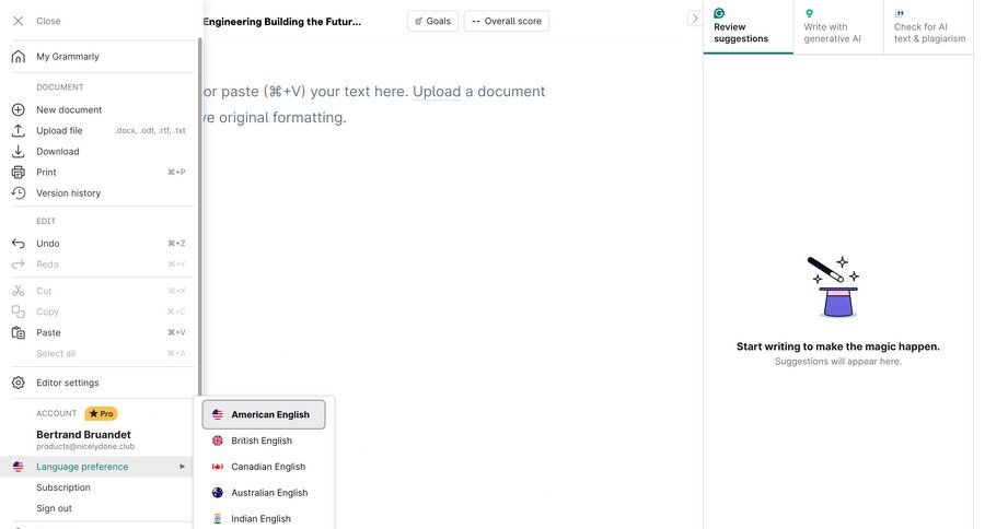Grammarly screen example