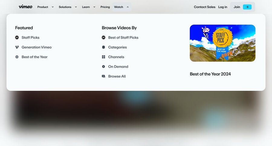Vimeo
				dropdown & other states page example
