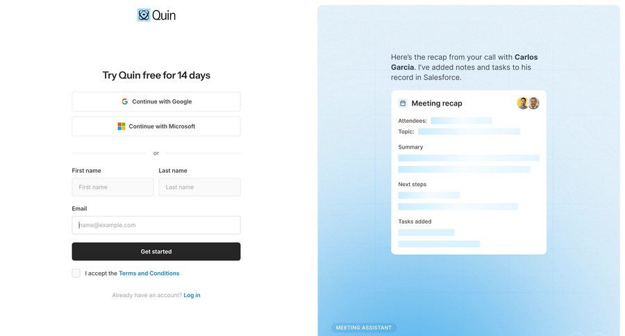 Quin
				signup page example