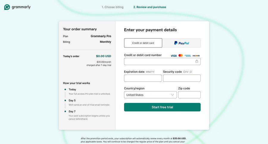Grammarly screen example