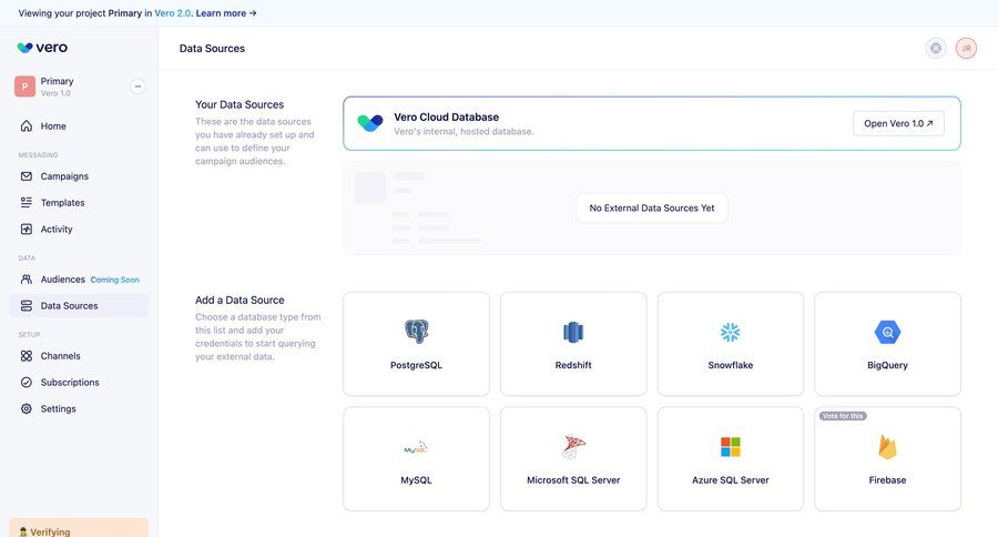 Vero
			 data management sidebar navigation grid account setup marketing automation content blocks coming soon sidebar integration modern crm dashboard database management ui page example