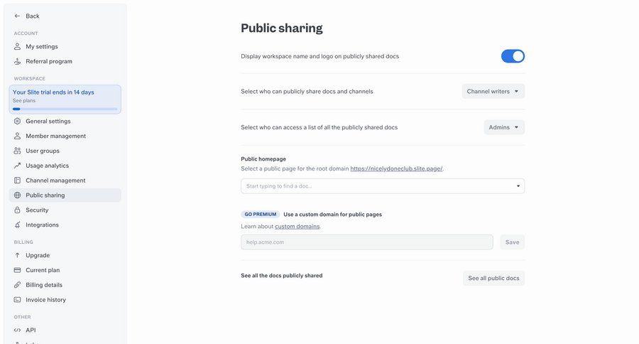 Slite
			 collaboration configuration settings sidebar navigation form save changes content hierarchy ui page example