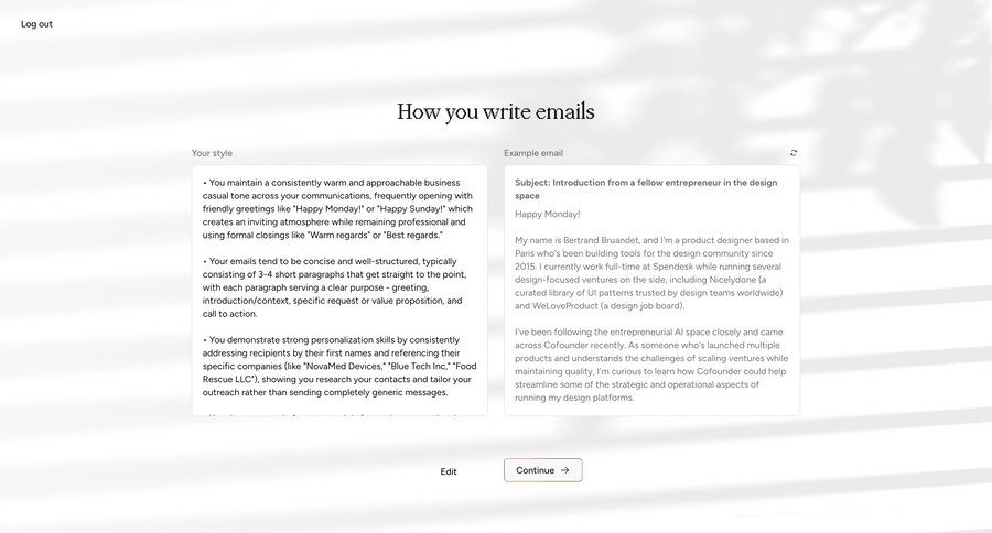 Cofounder screen example