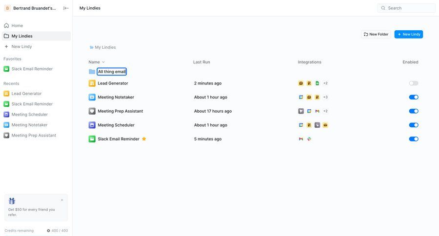 Lindy screen example