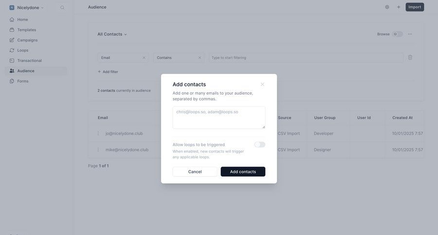 Loops screen example