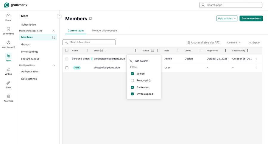 Grammarly screen example