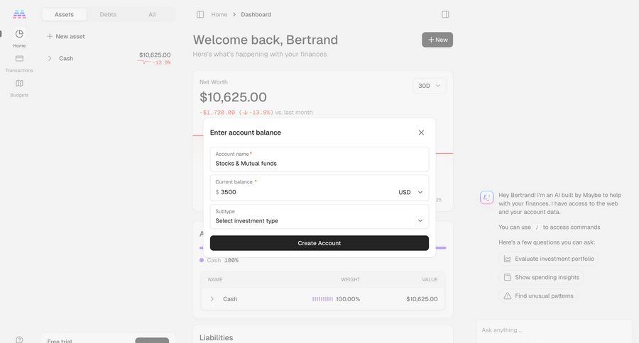 Maybe Finance screen example