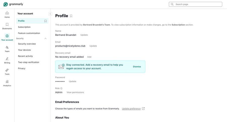 Grammarly
				profile ui page example