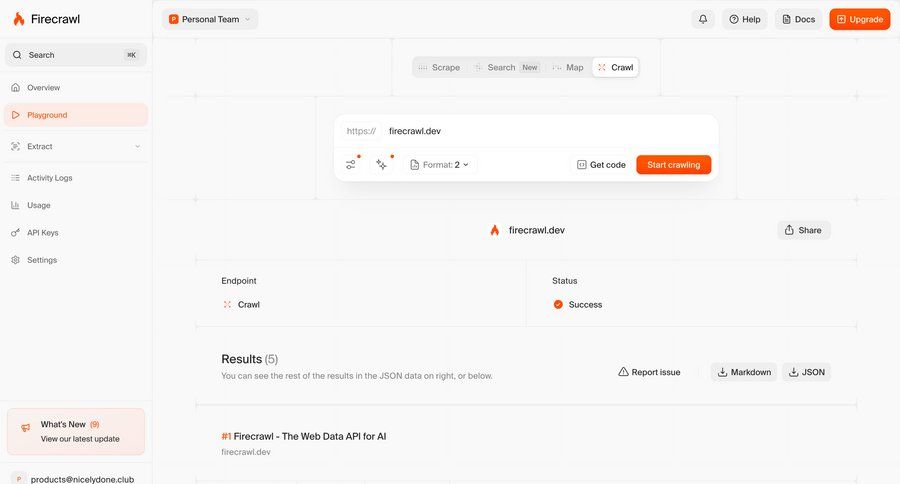 Firecrawl
			 dashboard artificial intelligence menu ui page example