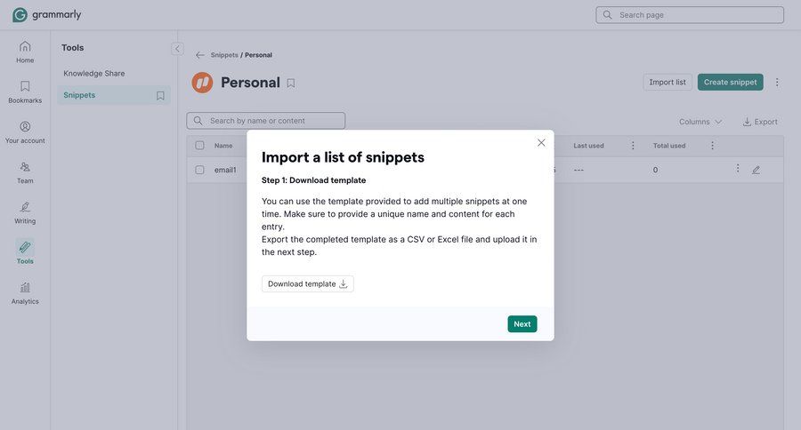 Grammarly screen example