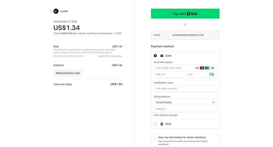Livekit
				checkout ui page example