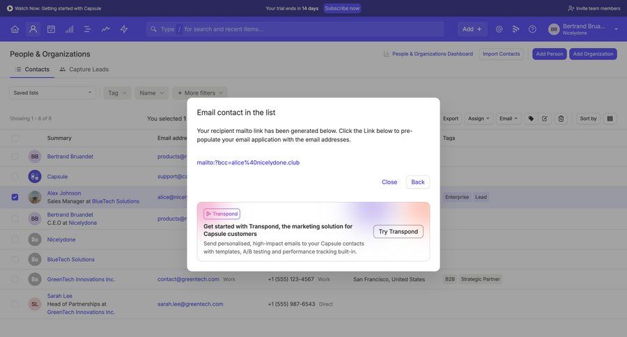 Capsule
			 email call to action ui page example
