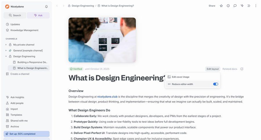 Slite
			 content management design knowledge base navigation sidebar article documentation ui page example