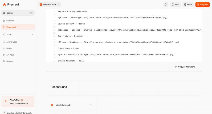 Firecrawl
			detail page sidebar menu ui page example