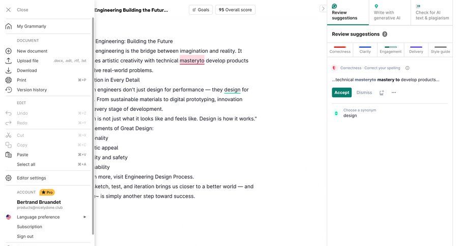 Grammarly screen example