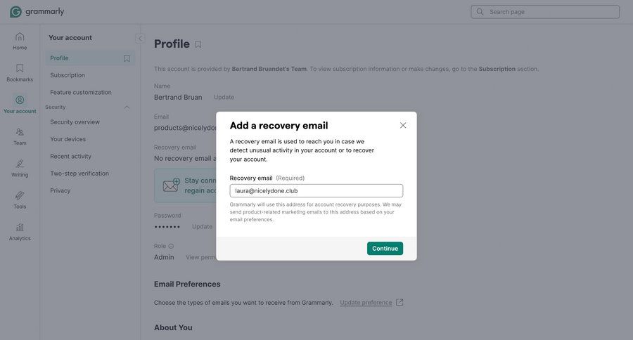 Grammarly screen example