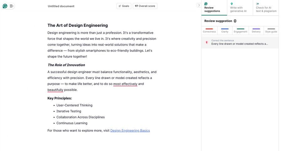 Grammarly screen example