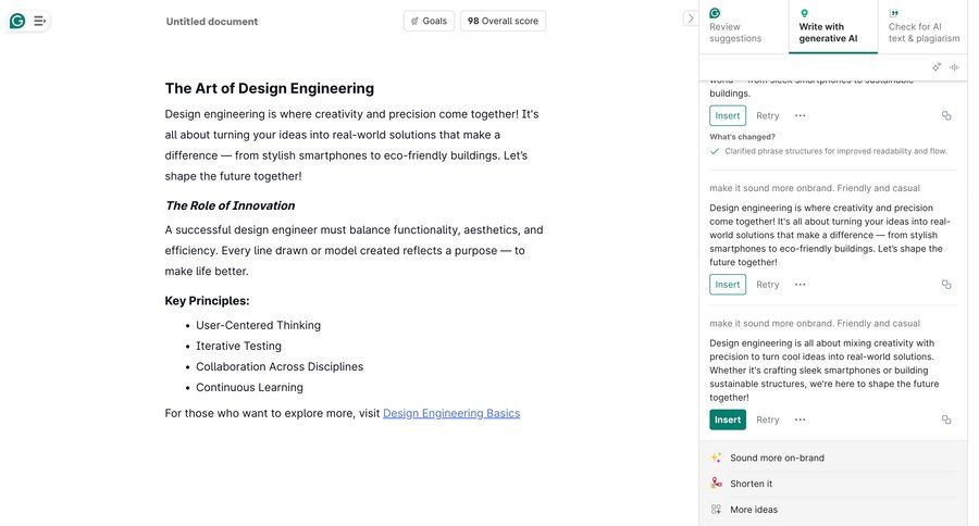Grammarly screen example