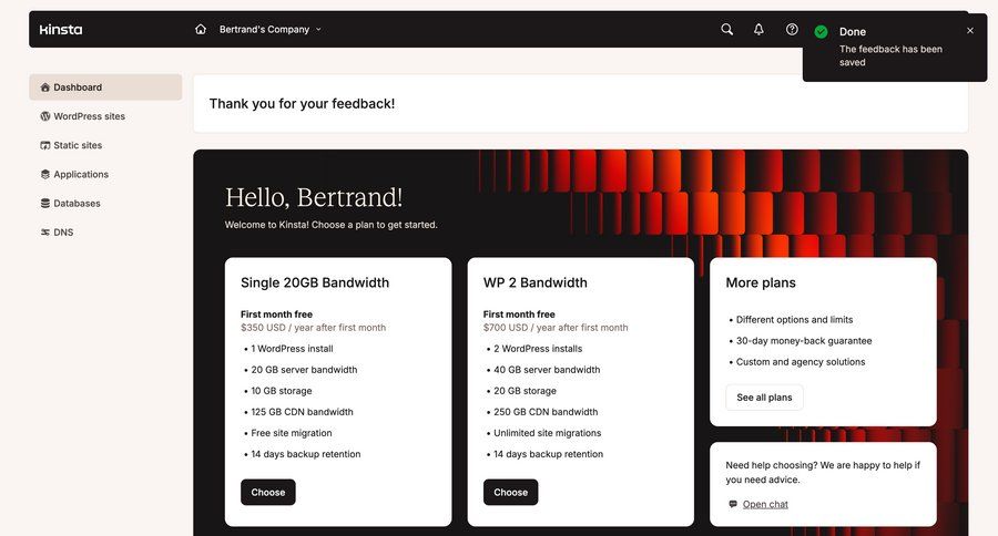 Kinsta screen example