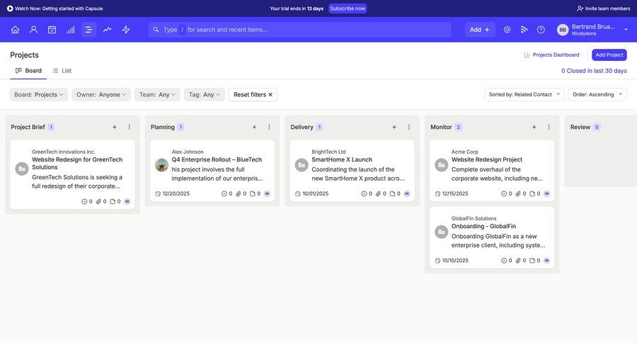 Capsule
			 dashboard project management dropdown filters project dashboard ui page example