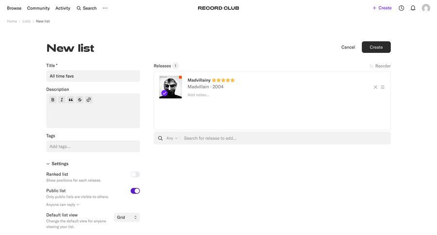 Record club
			        ux ui design