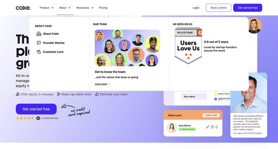 Cake
				dropdown & other states page example