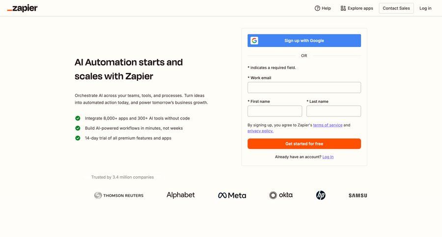 Zapier
				signup page example