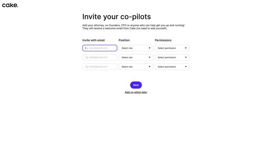 Cake
				onboarding ui page example