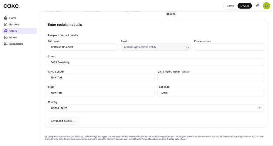 Cake
			 form data entry ui page example