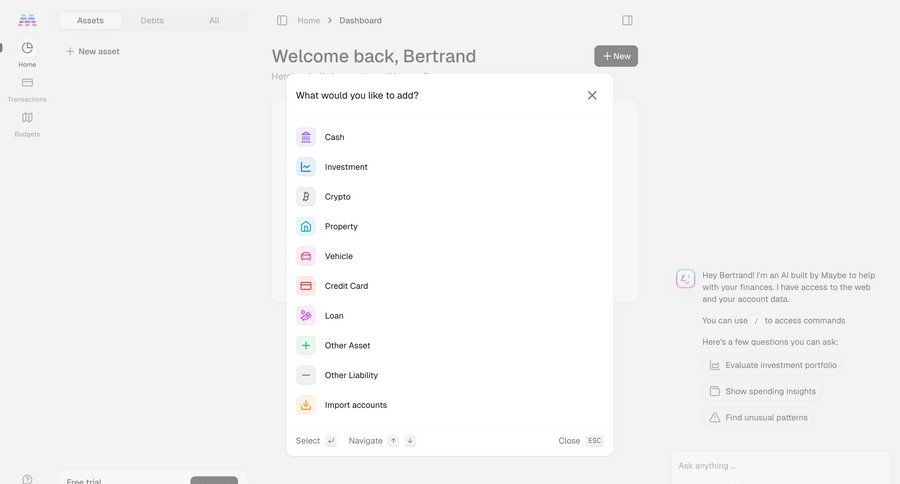 Maybe Finance screen example