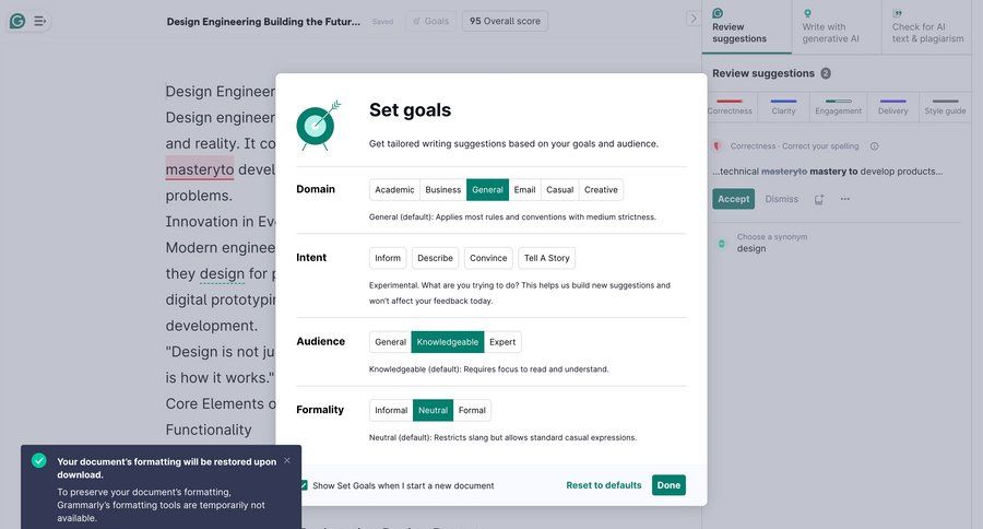 Grammarly screen example