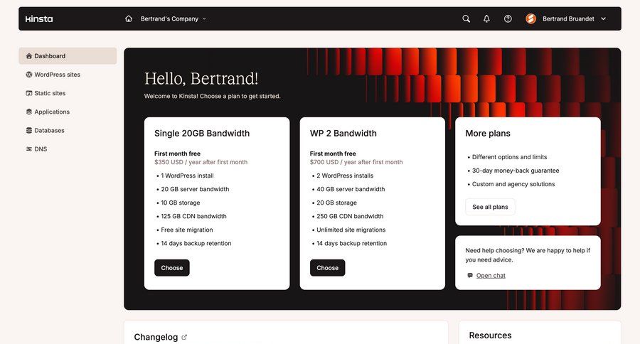 Kinsta screen example