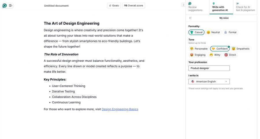 Grammarly screen example