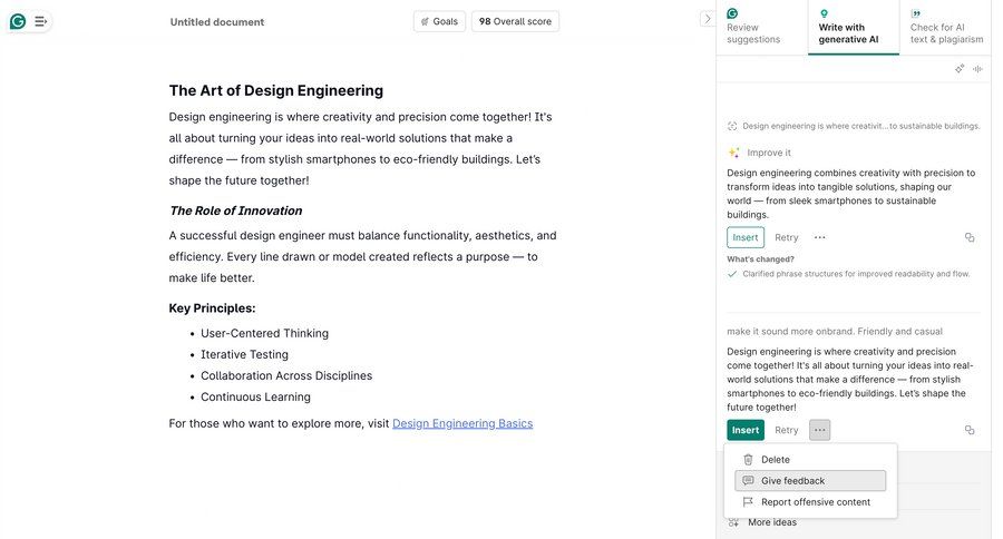Grammarly screen example