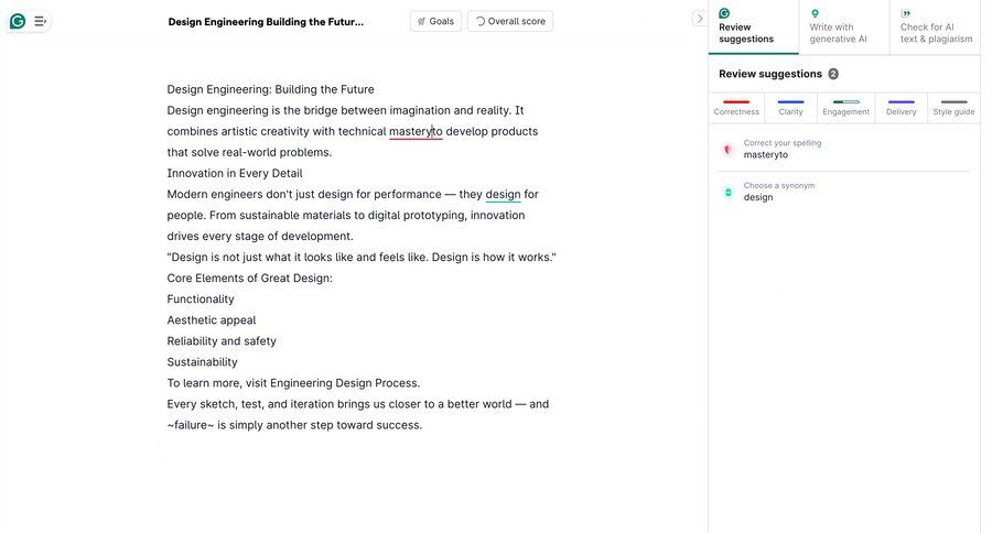 Grammarly screen example