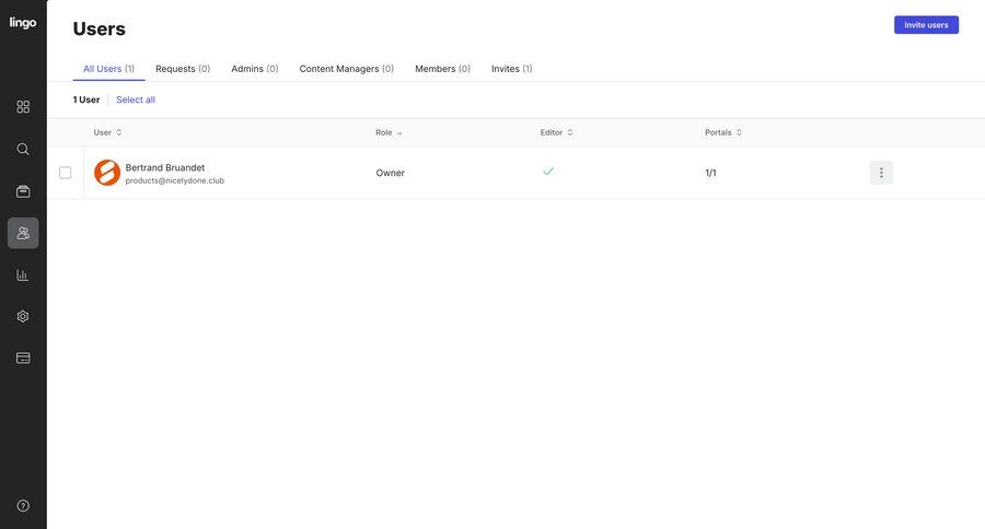 Lingo
			list team table team settings invite teammate data management user management grid access control user invitation user role menu table ui page example