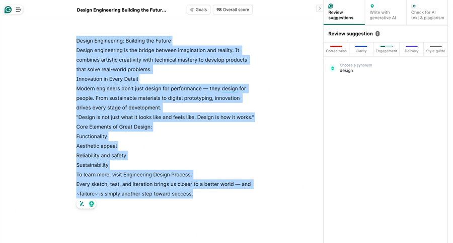 Grammarly screen example