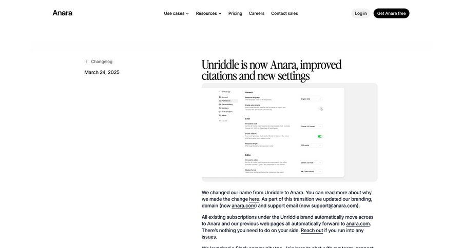 Anara
				settings page example