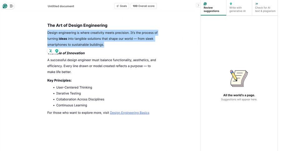 Grammarly screen example