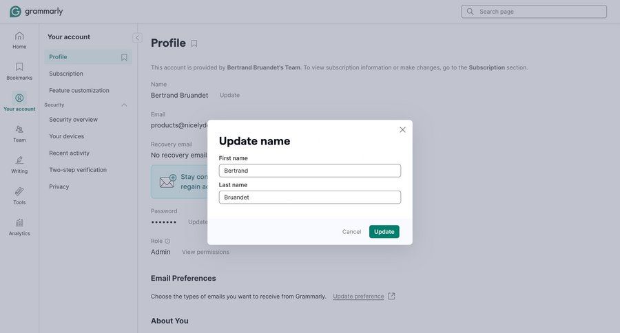 Grammarly screen example