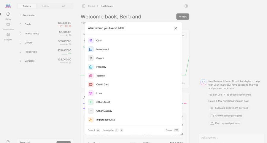 Maybe Finance screen example