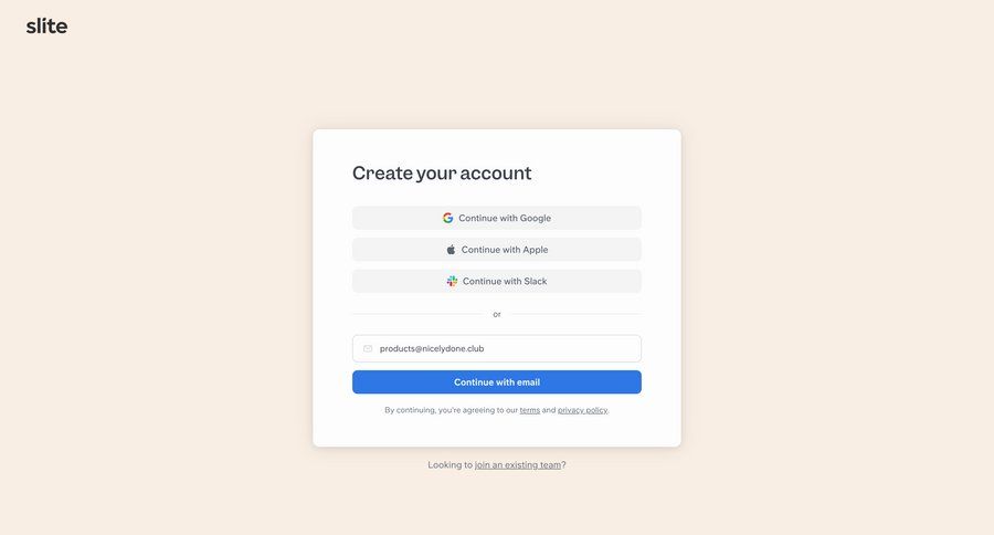 Slite
				create page example