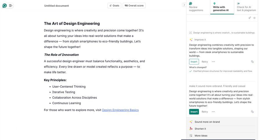 Grammarly screen example