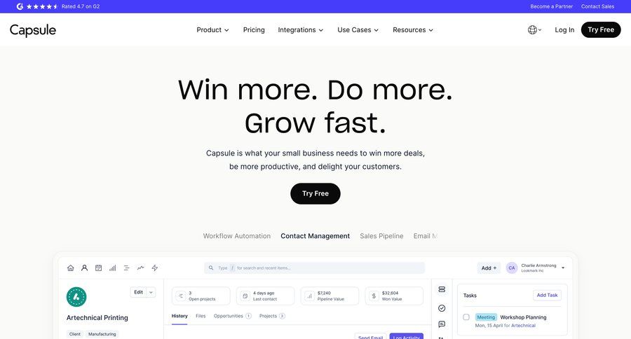 Capsule
				landing page ui page example