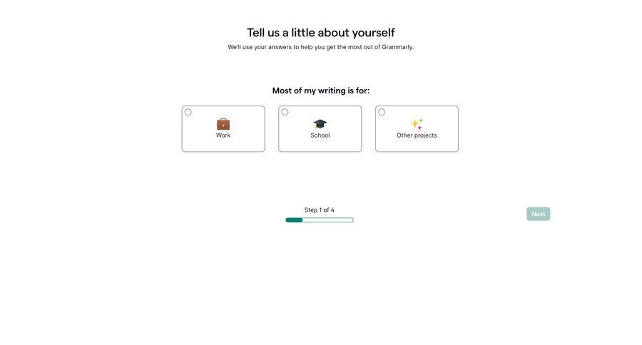 Grammarly
				onboarding ui page example