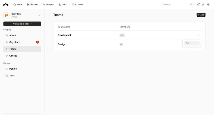 The org
			settings list team table sidebar navigation grid organization management menu table ui page example