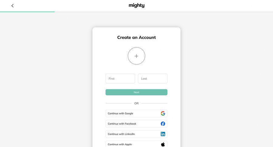 Mighty
				signup page example