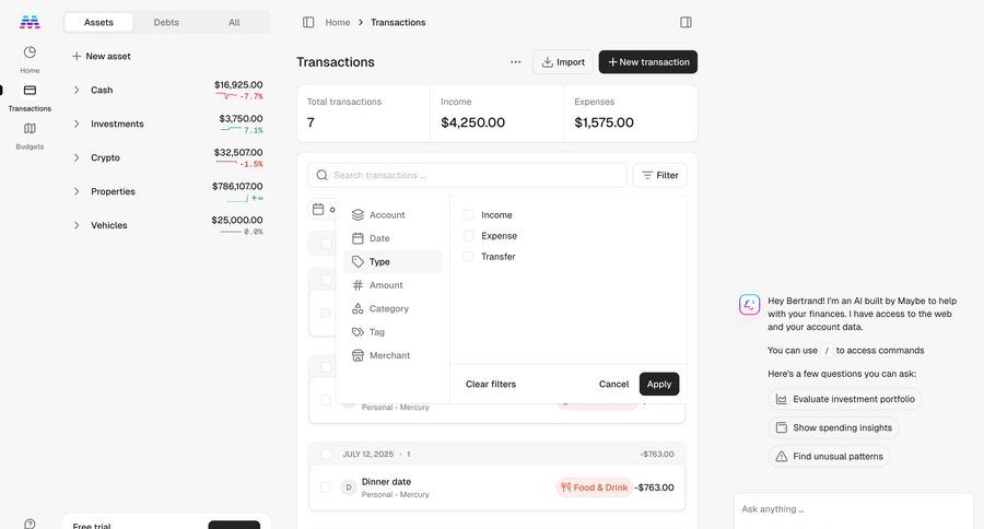 Maybe Finance screen example