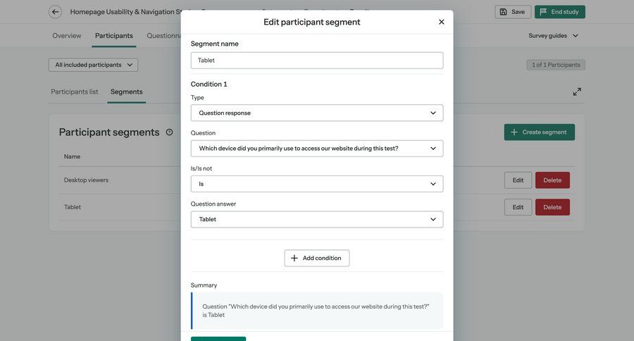 Optimal screen example