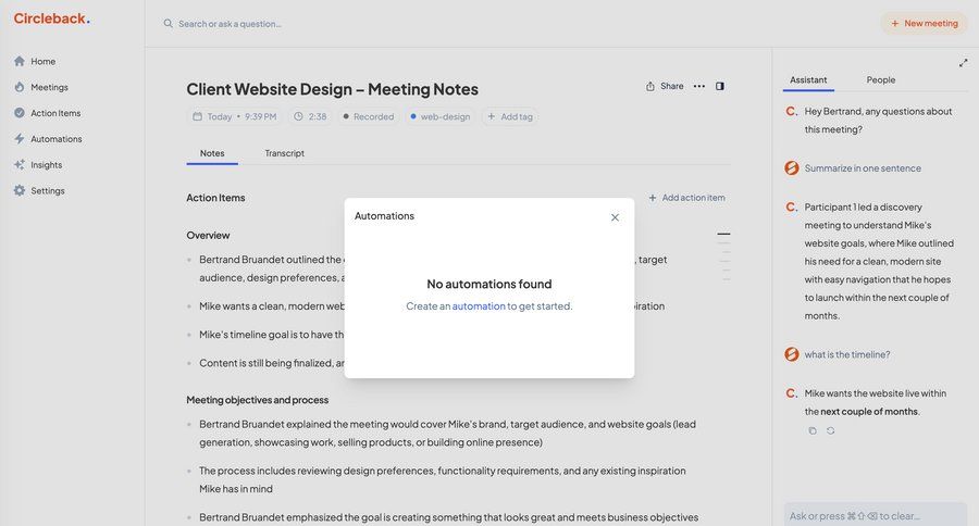Circleback
			 automation ui page example